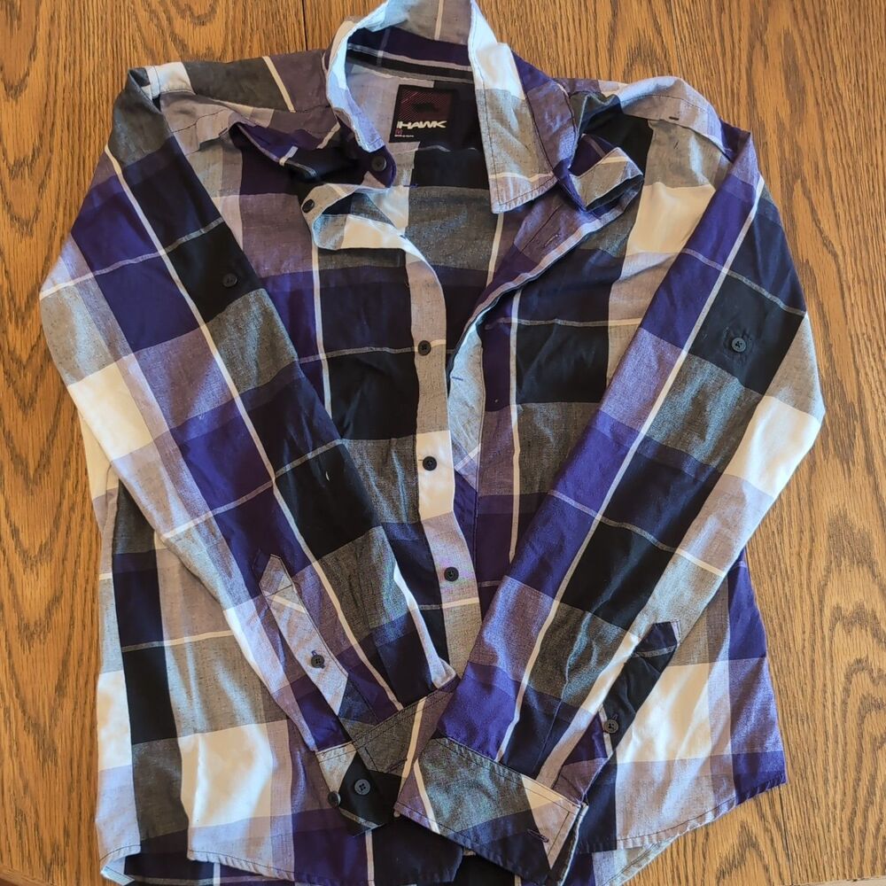 TONY HAWK Plaid Long Sleeved Shirt Mens Medium Blue Cotton Skate Style